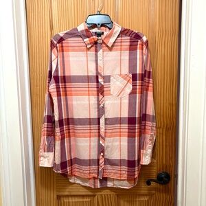 a.n.a Women’s Plaid Button-Down Shirt - Orange Red/Purple, Pink, Size M